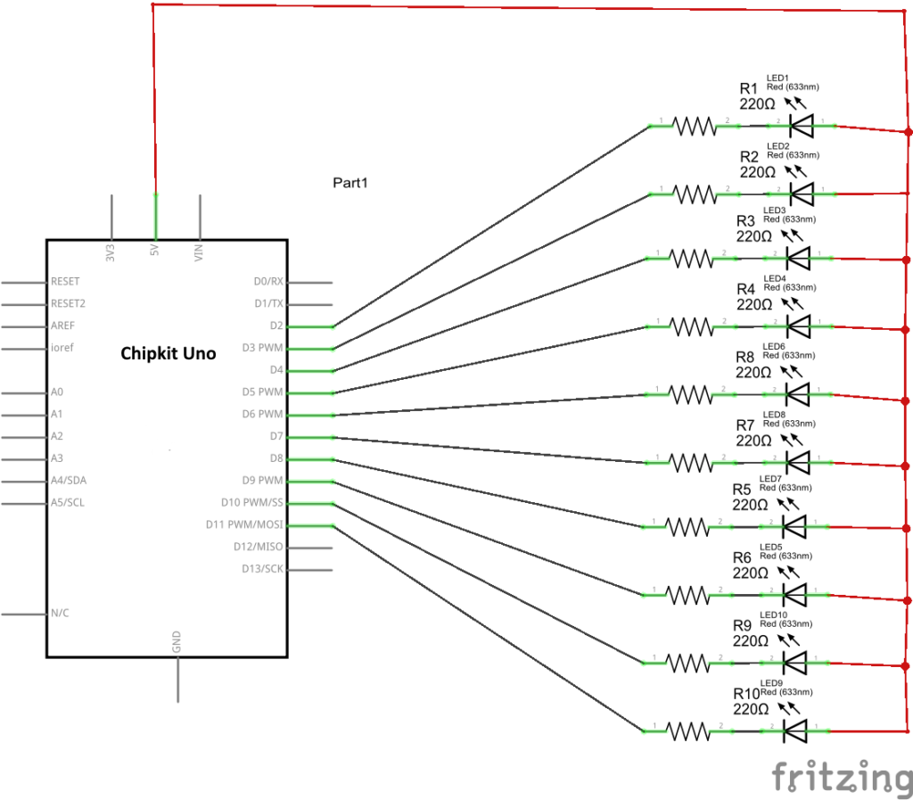 Chipkit-and-LED-bar-graph schematic