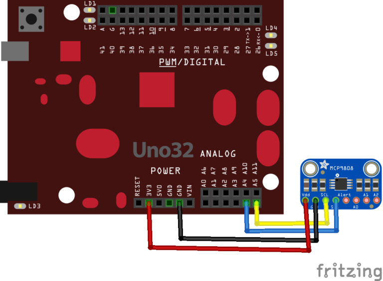 Chipkit Uno and MCP9808 digital temperature sensor example | PIC learning